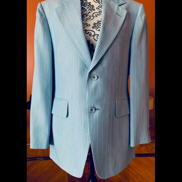 Vintage 1960s Oxford House Suit Jacket Blazer Blue/White Pinstripe Amalgamated - Picture 2 of 11
